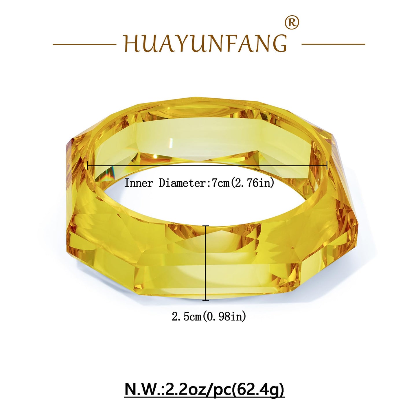 HUAYUNFANG Clear Acrylic Resin Bangle Bracelet for Women Yellow Transparent Acrylic Bracelet Geometric Squre Acetate Plate Bangles Jewelry