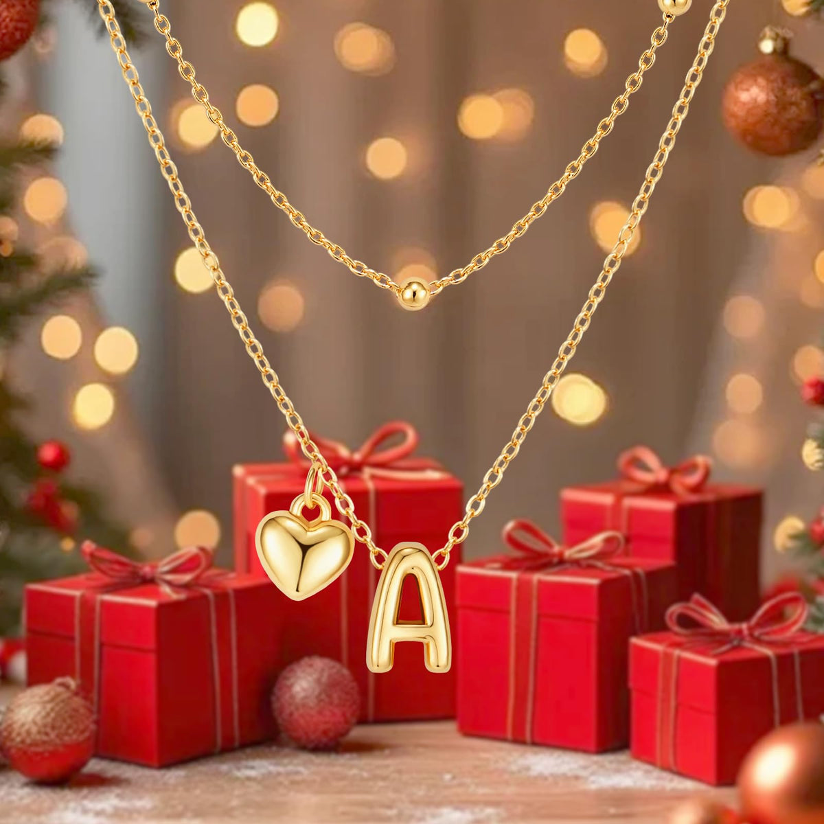 adoyi Gold Heart Initial Necklaces for Women Hers Dainty 14K Gold Plated Heart Layered Letter S Pendant Necklace Stack Trendy Jewelry Birthday Valentines Gifts for Women Jewelry