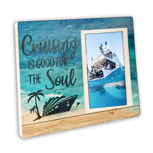 4"x6" Photos Wooden Picture Frames, Gifts for Cruise Lovers, Cruising is Good for the Soul Decorative Photo Frames for Table Desk Decor Or Home Room Decor Self-Standing Wall Hanging Wood Picture Frame