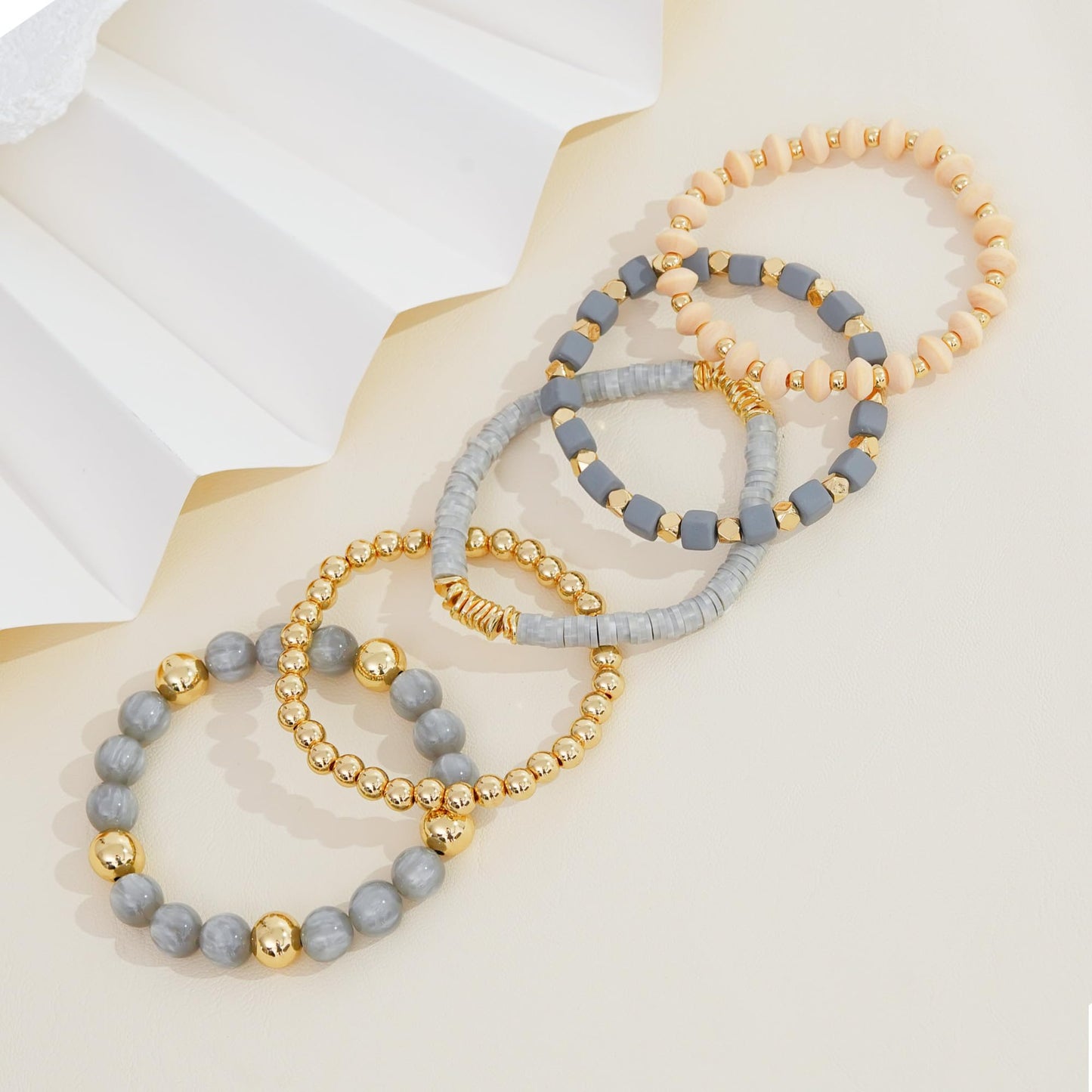 Aigrnc Boho Beaded Stretch Bracelets For Women Stackable Crystal Gold Plated Beaded Bracelets Set Trendy Handmade Friendship Braeclet Jewelry Gifts(F-Wooden bead set)