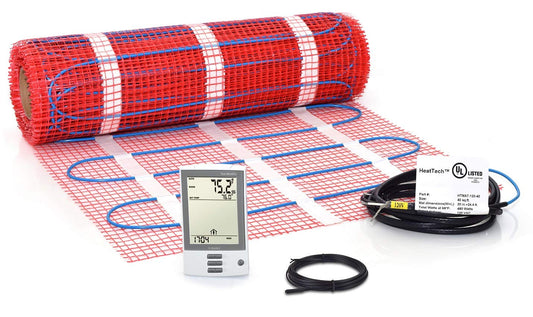 40 sqft Floor Heating Mat Kit 120V, Electric Tile Floor Heating System, UDG-4999 Radiant Floor Heating Thermostat with GFCI, Floor Sensor. Heated Floor Mat Adhesive Backing. Tile, Stone, Vinyl