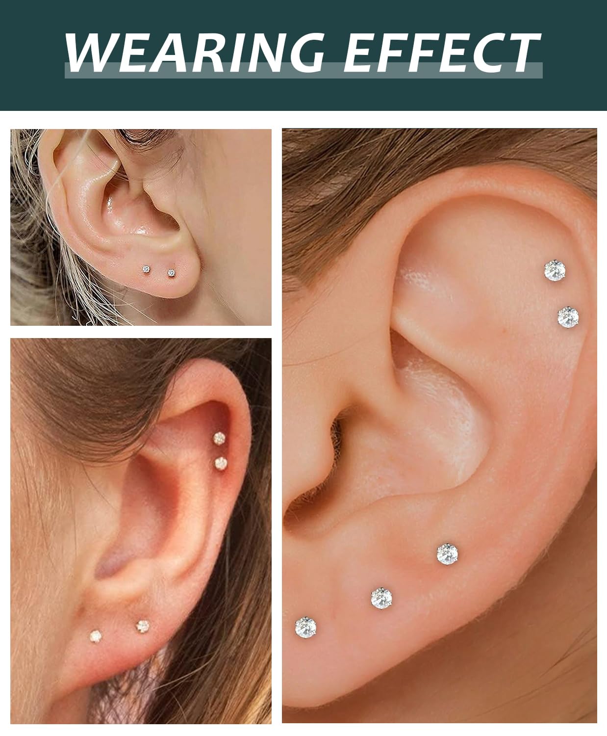 6 Pairs Gold 2mm Tiny Flat Back Earrings for Women Men, Surgical Steel 20G Small Stack Round Cubic Zirconia Earrings for Multiple Piercing, Hypoallergenic Piercing Studs for Sensitive Ears