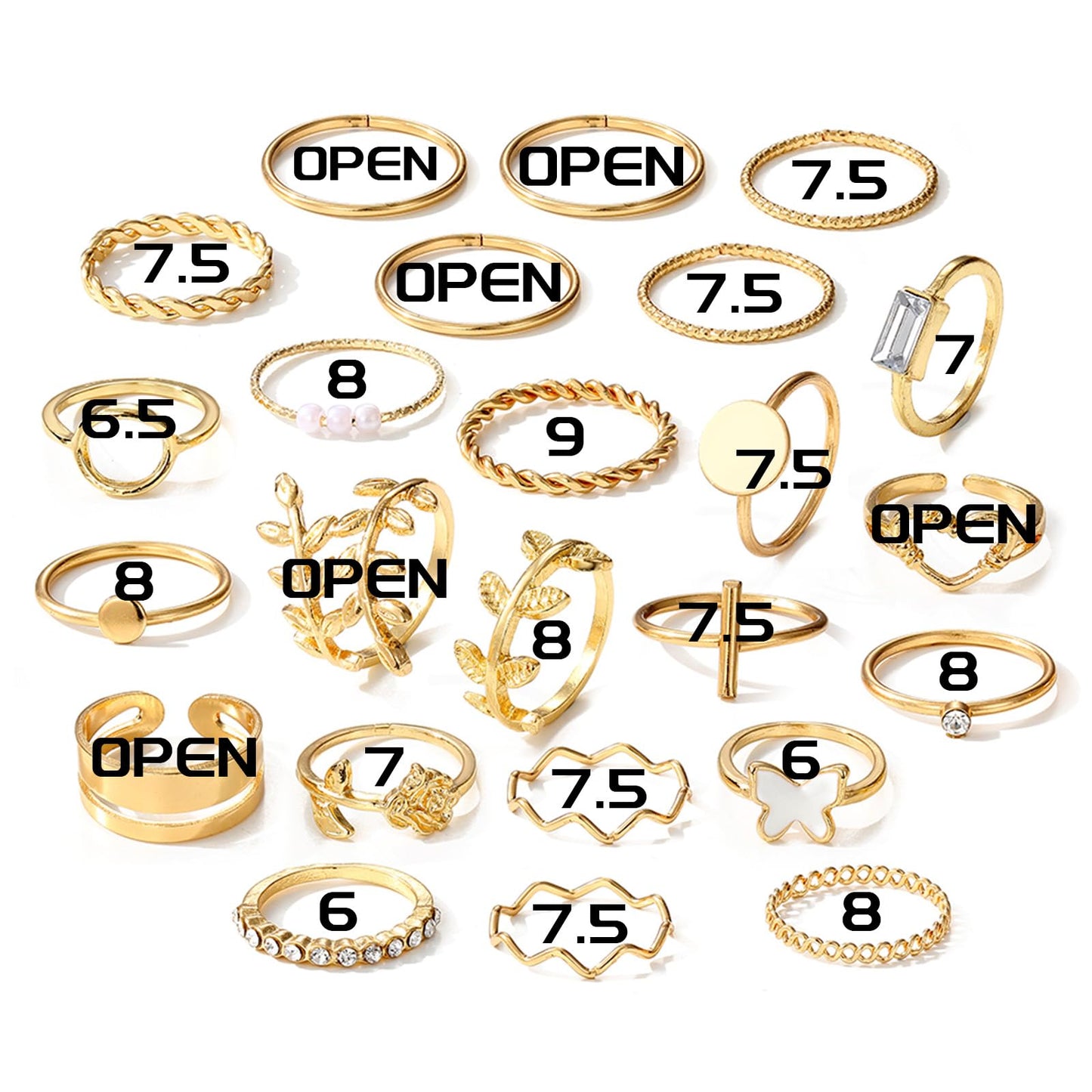 IFKM 24 Pcs Gold Knuckle Rings Set For Women Vintage Stackable Joint Finger Midi Rings Dainty Cubic Zirconia Crystal Simple Twist Hollow Cute Rings Pack Jewelry Gift (Love of Leaves, Gold)