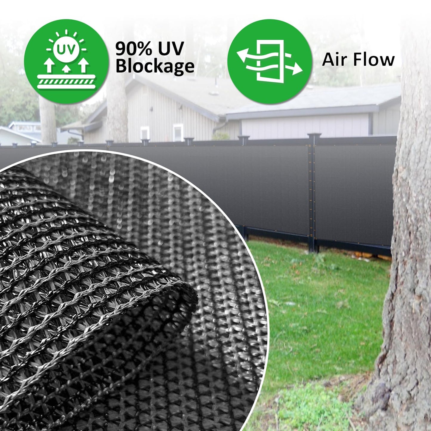 6' x 50' Black Privacy Screen Fence Heavy Duty Fencing Mesh Shade Net Cover for Outdoor Panel Garden Backyard Porch Patio Balcony LSYY
