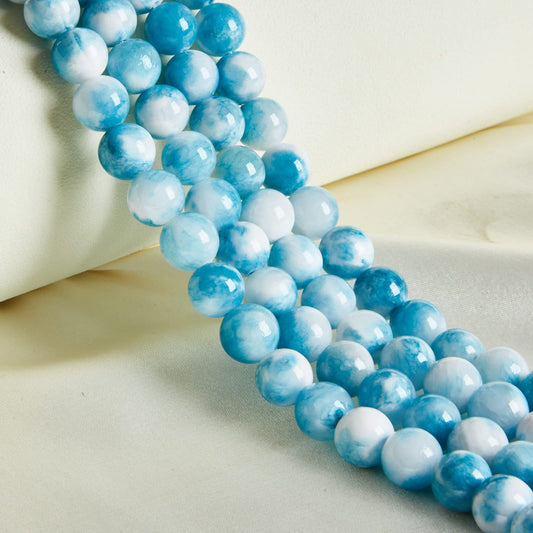 35pcs 10mm Natural Blue White Jade Beads Gemstone Beads Round Loose Beads for Jewelry Making