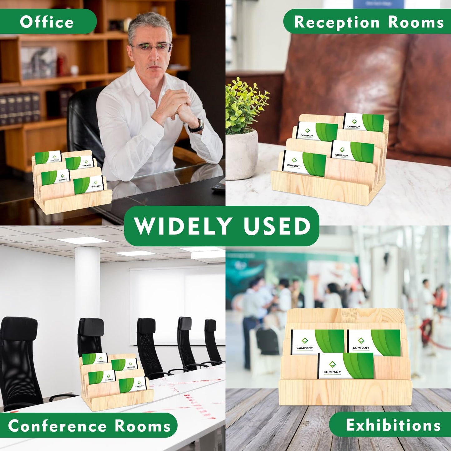 DLUGOPIS 4 Tier Wood Business Card Holder Display Business Card Display Rack Business Card Stand Business Card Organizer Multiple Business Card Holder Case Gift Card Display for Office Desk (Wood)