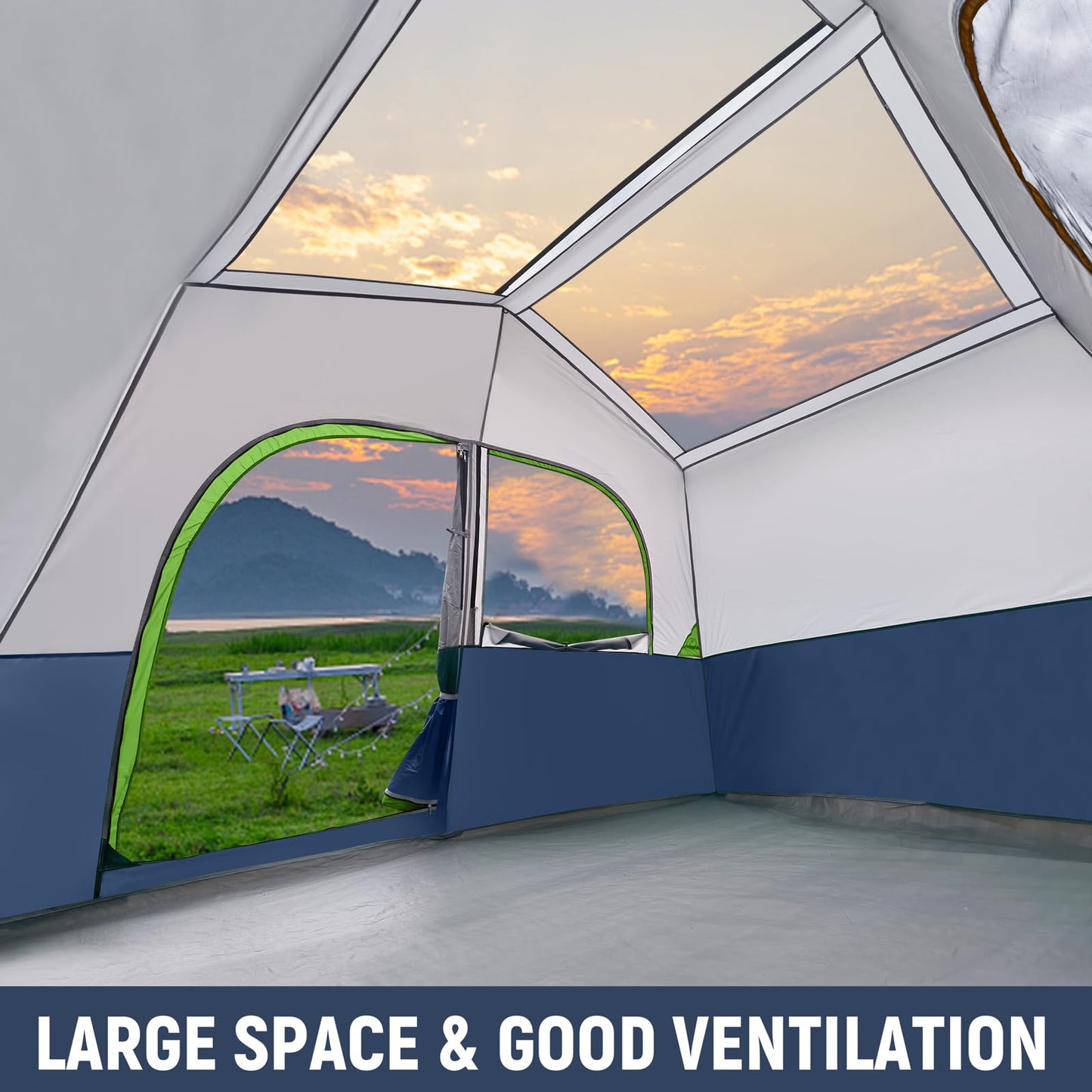 HIKERGARDEN 6 Person Camping Tent - Portable Easy Set Up Family Tent for Camp, Windproof Fabric Cabin Tent Outdoor for Hiking, Backpacking, Traveling (Dark Blue)