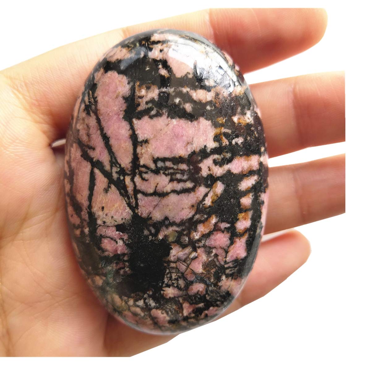 Loveliome Natural Rhodonite Oval Polished Worry Stones, Healing Crystal Indoor Fountain Stones Massage Energy Anxiety Relief Items