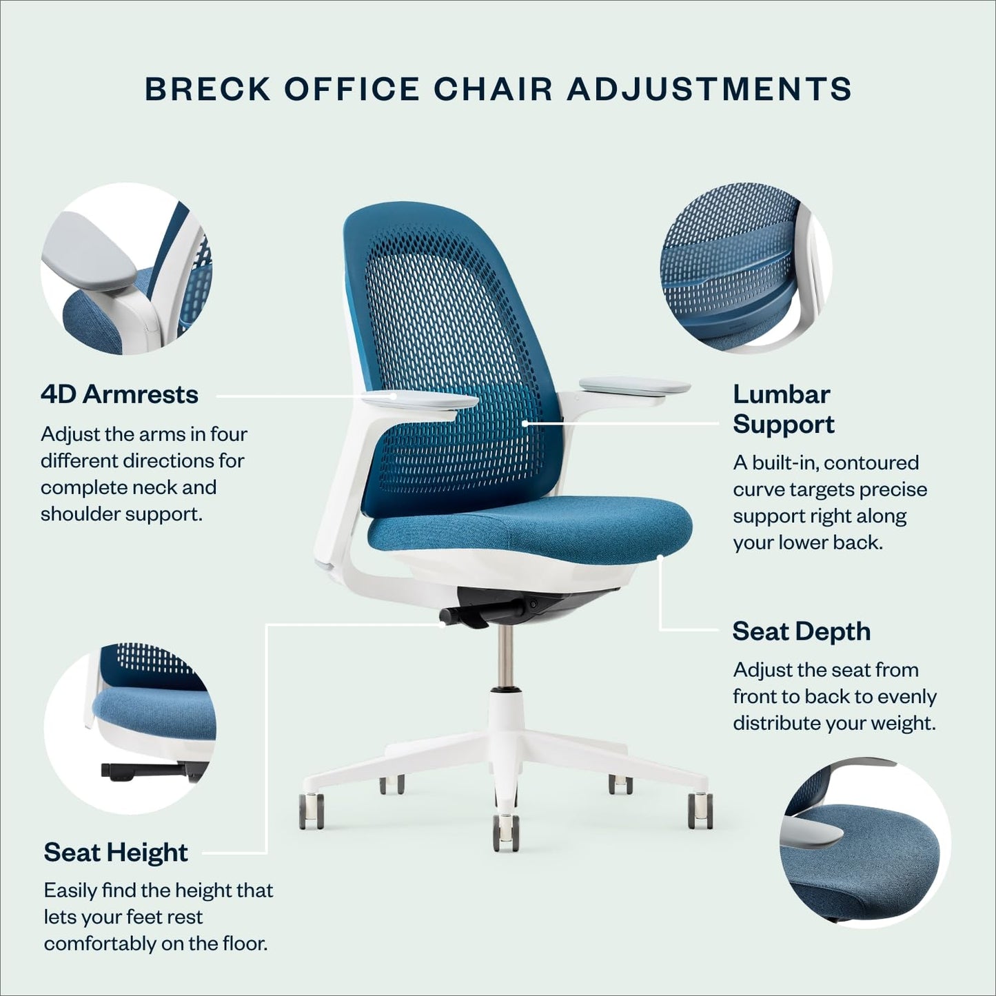 Haworth Breck Office Chair - Ergonomic Desk Seat with Height-Adjustable Lumbar Support, Black Trim, and 4D-Arms (Stone)