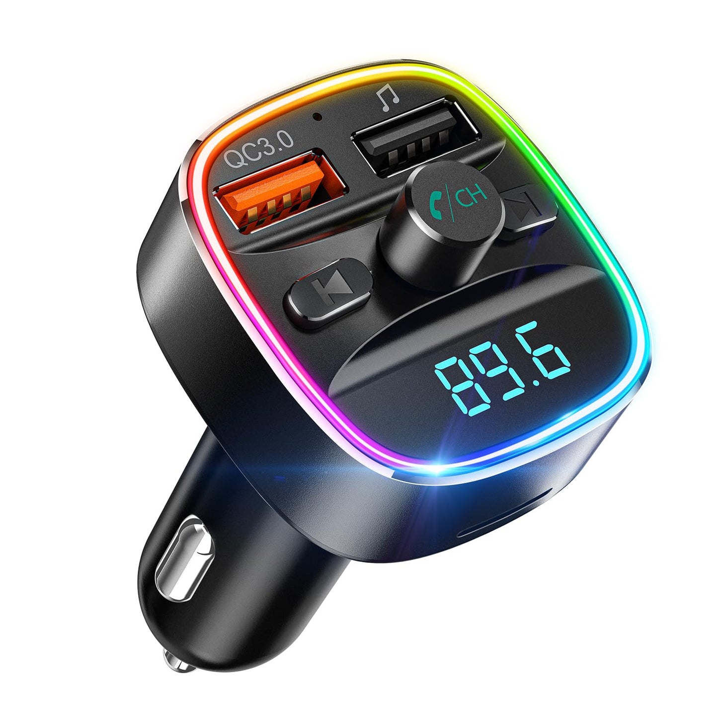 Nulaxy Bluetooth FM Transmitter, Bluetooth Car Adapter with Dual USB Charger Wireless Radio Car Kit MP3 Player Support TF Card & USB Disk, Hands-Free Calling, 7 Colors Led Backlit Light, Black