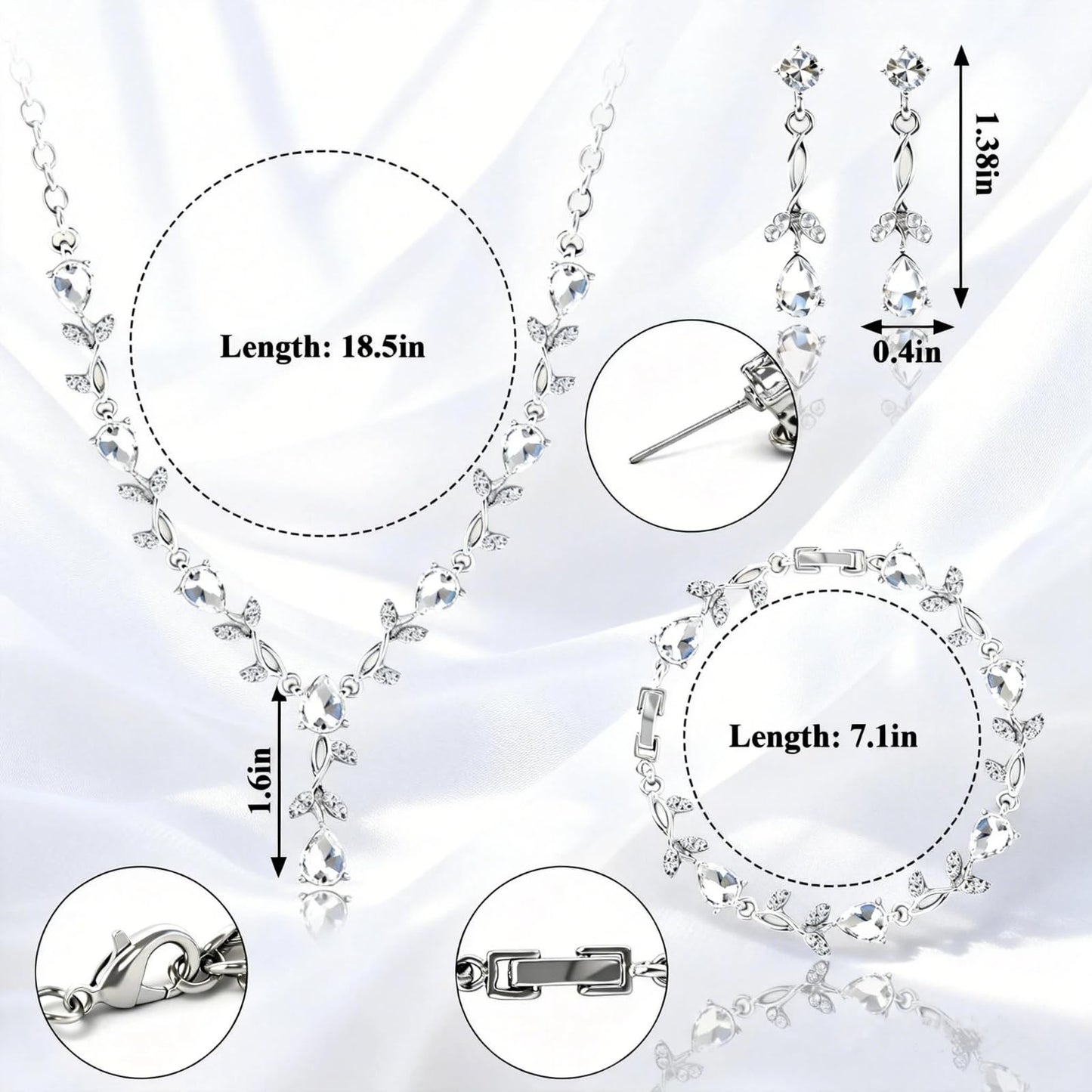 Yaletis Bridal Cubic Zirconia Jewelry Set for Women – Silver Plated Necklace, Earrings & Bracelet Wedding Jewelry Set, Allergy Free Sparkling CZ Set for Brides, Bridesmaids Party Occasions