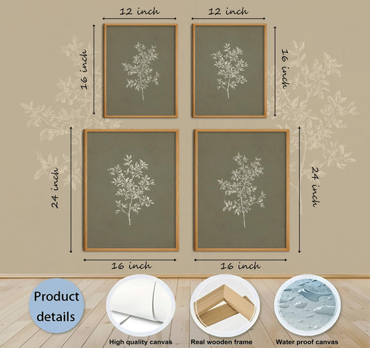 Framed Vintage Botanical Canvas Wall Art Botanical Illustration Pictures Wall Decor Farmhouse Sketch Plant Posters Prints Artwork for Living Room Bedroom Farmhouse Home Decoration 12''x16''Framed