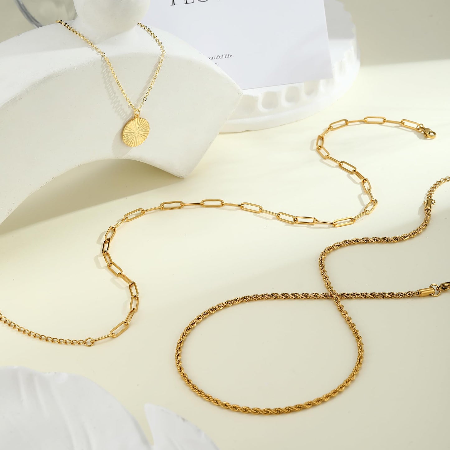 MFRYK Gold Necklaces for Women,14K Gold/Silver Plated Choker Layered Necklace Dainty Pearl Disc Cross Circle Heart Pendant Chain Stackable Necklaces, Multilayer Jewelry Set Gifts for Women