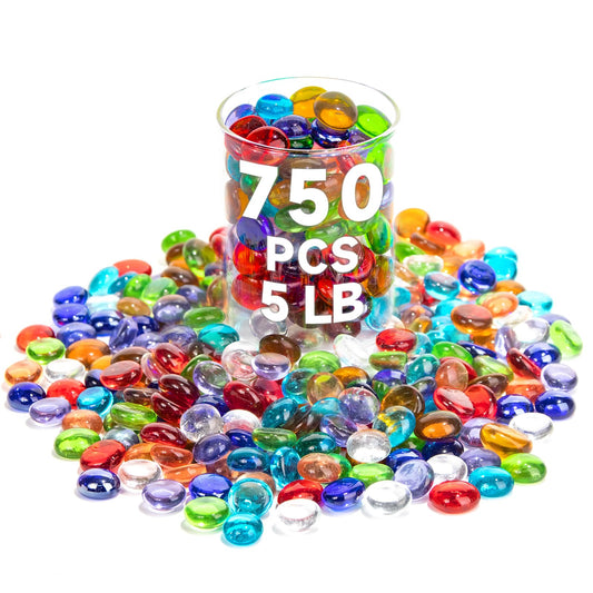 5 LB Mix Color Glass Beads, Mini Flat Glass Marbles~750PCS for Vases, Floral Bottom Mancala Gems Pebbles Fish Tank Rocks for Table Scatter Aquarium,Vase Fillers,Home Decorative Art Craft(0.5"~0.7")