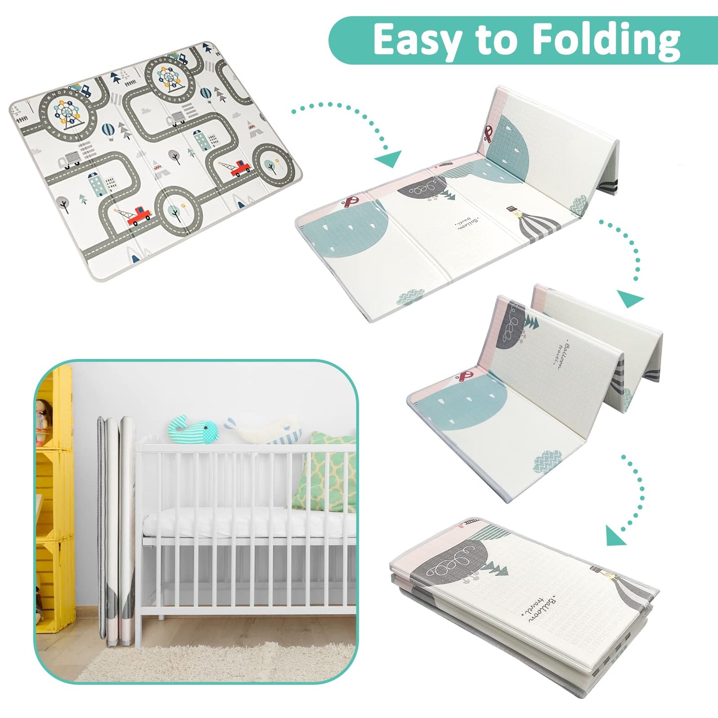 FLAGAV 79x59inch Play Mat for Baby - Extra Large, Non-Toxic, Waterproof Playmat for Indoor and Outdoor Use