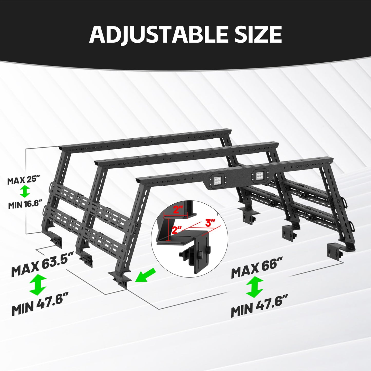 YZONA Truck Cargo Rack Adjustable 16.8-25" High Bed Racks Cargo Carrier Compatible with Toyota Tacoma/Tundra/Titan/Frontier/Gladiator JT/Ford F-Series/Silverado/Sierra/Dodge Ram