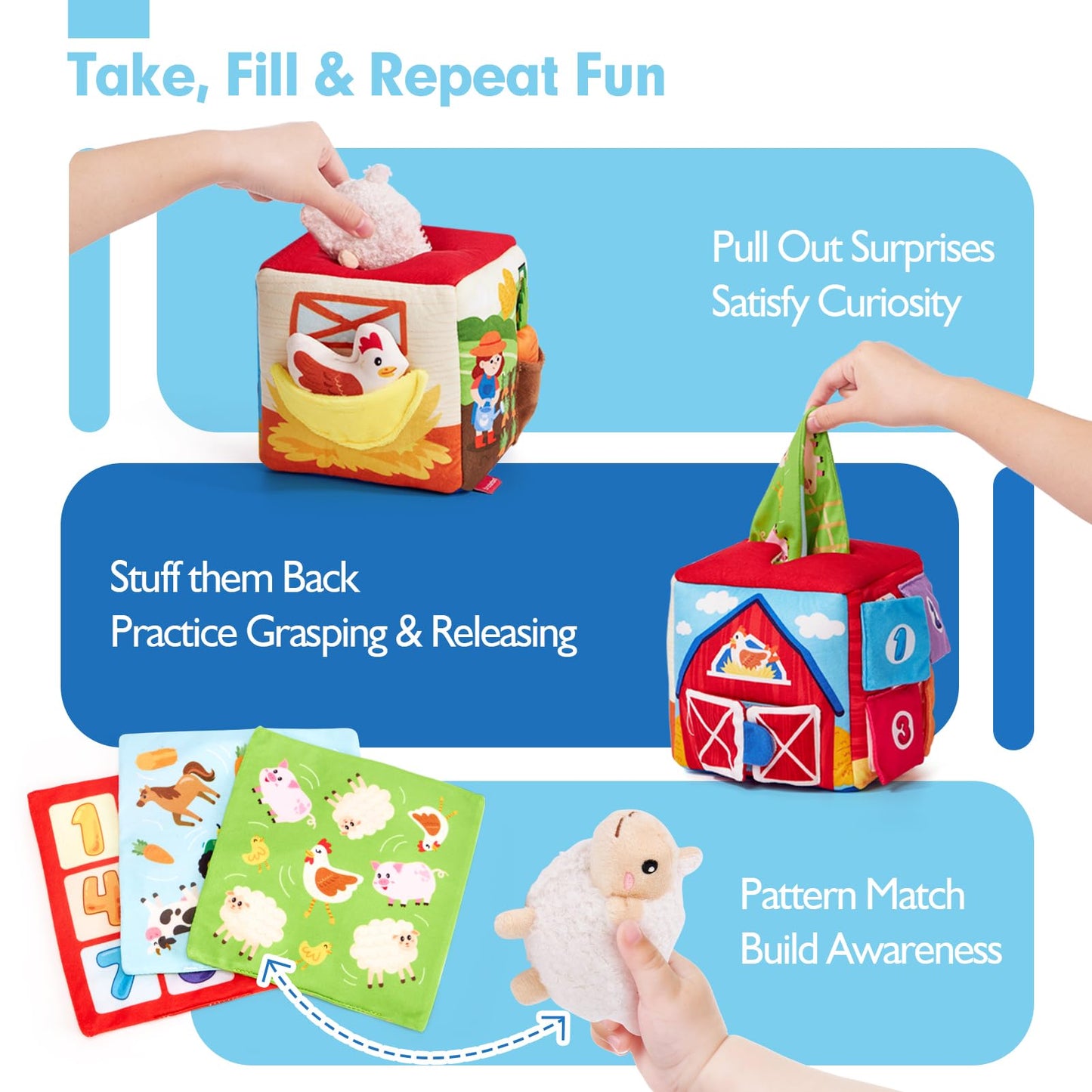 hahaland Baby Toys 6-12 Months - 13 PCS Whats Inside Box Surprise Developmental Toy and Silicone Baby Tissue Box Toy, Montessori Toys for 6 Month Old Gifts