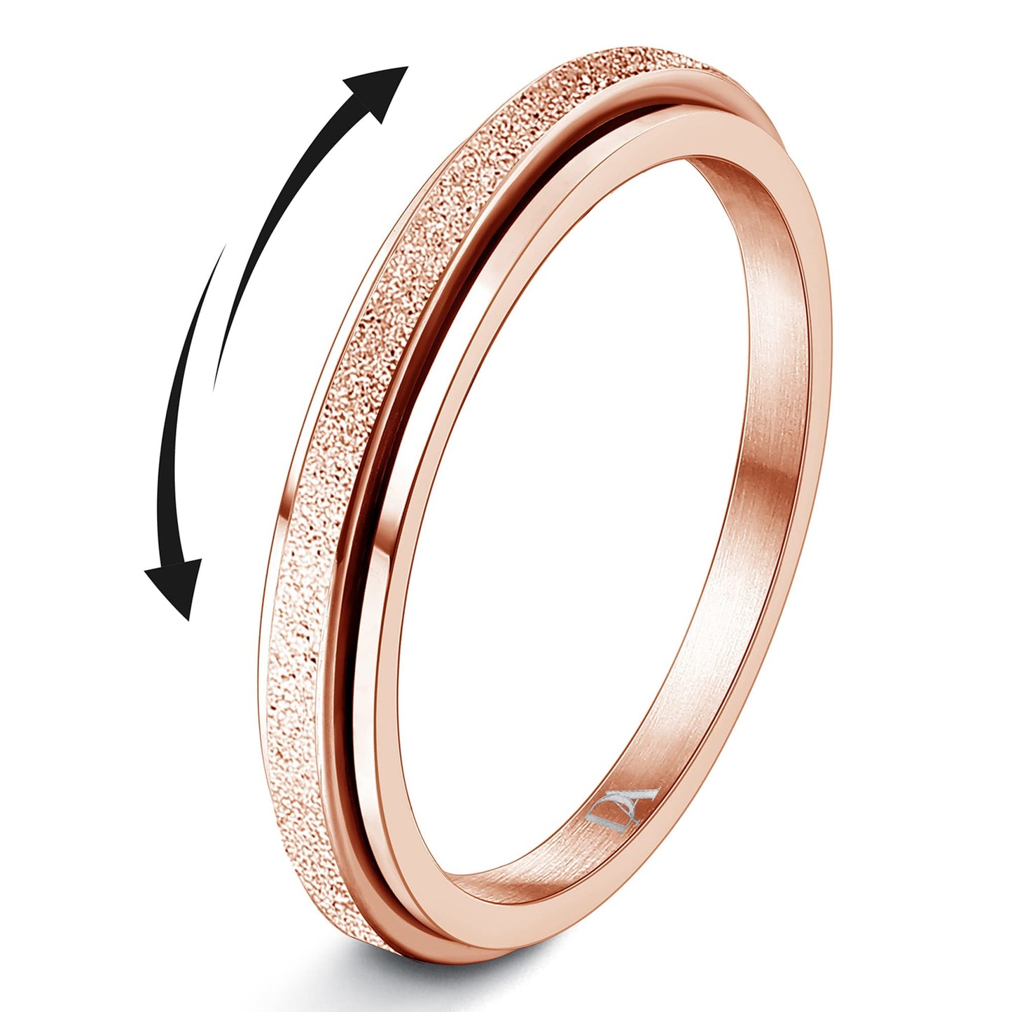 Diamday Fidget Rings for Women Men - 2mm Rose Gold Spinner Stainless Steel Ring for Anxiety Stress Relief Glitter Sandblast Spinning Figit Anxiety Jewelry for Wedding Promise Size 8