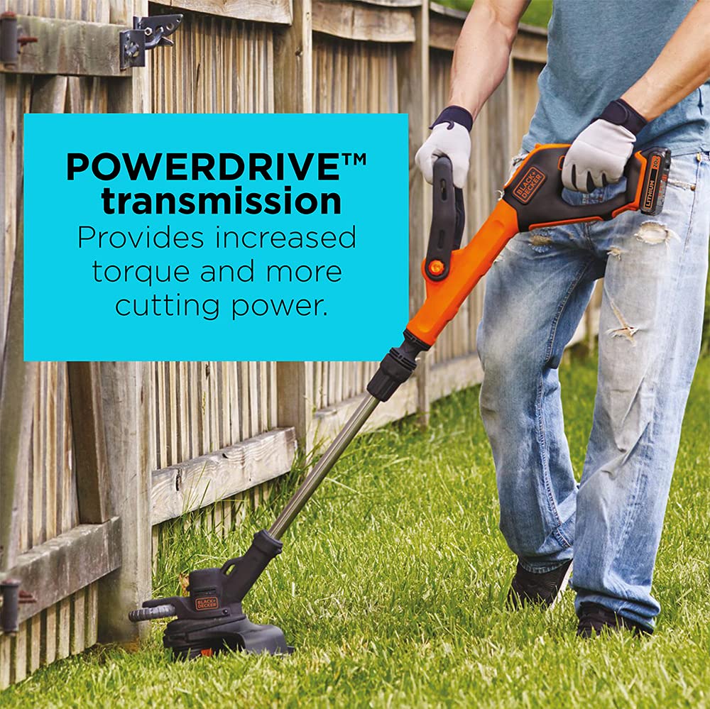 BLACK+DECKER 20V MAX Cordless String Trimmer with Power Drive Transmission, 2-Speed Control, Auto Feed, 12-Inch (LST522-CA)