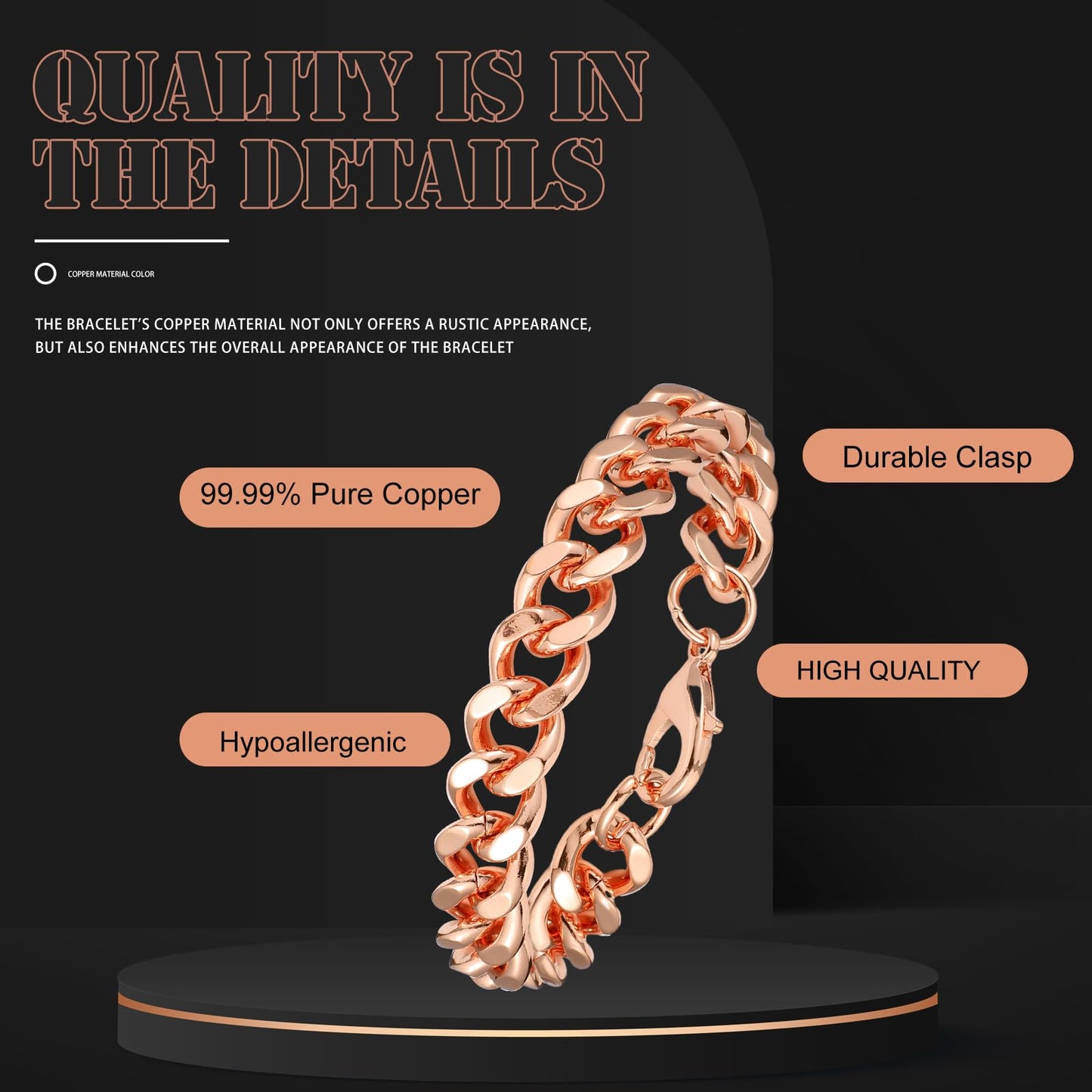 Tondiamo Copper Bracelet for Men Valentine Jewelry Gift 1 Unit Men's Solid Copper Link Pure Bracelets for Women Health Jewelry Gift