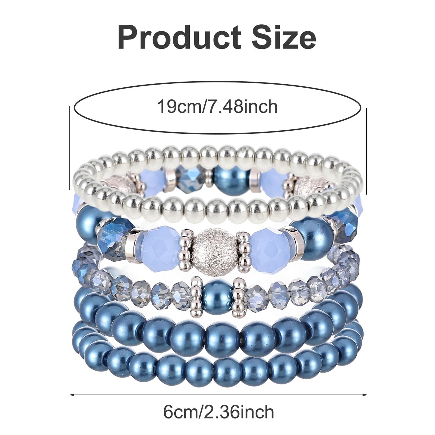 DIVINA VITAE 5 Pcs Beaded Stretch Bracelets Blue Stackable Bracelets Crystal Bead Bracelet Boho Beaded Bracelets Stretch Layering Crystal Stone Beaded Bracelets Trendy Costume Jewelry Gifts for Women
