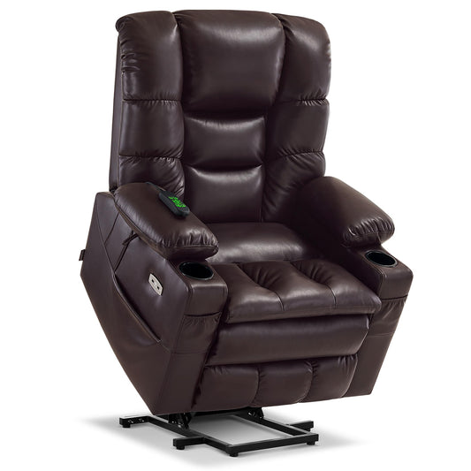 MCombo Large Triple Motor Power Lift Recliner Chair with Massage and Dual Heating, Adjustable Headrest for Tall Elderly People, Faux Leather 7634 (Dark Brown, Large)