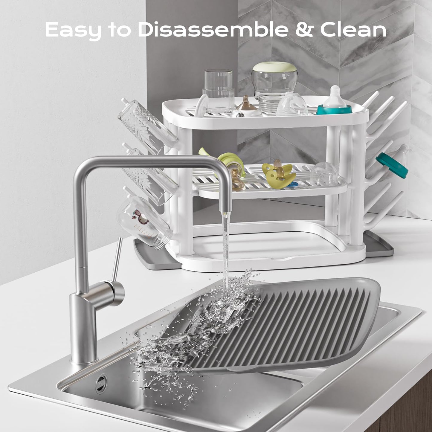 GREENDADI Baby Bottle Drying Rack,3-Tier Large Capacity Countertop Organizer with 360° Ventilation, Removable Drip Tray, Non-Slip Base – Easy to Clean Bottle Holder for Baby Accessories