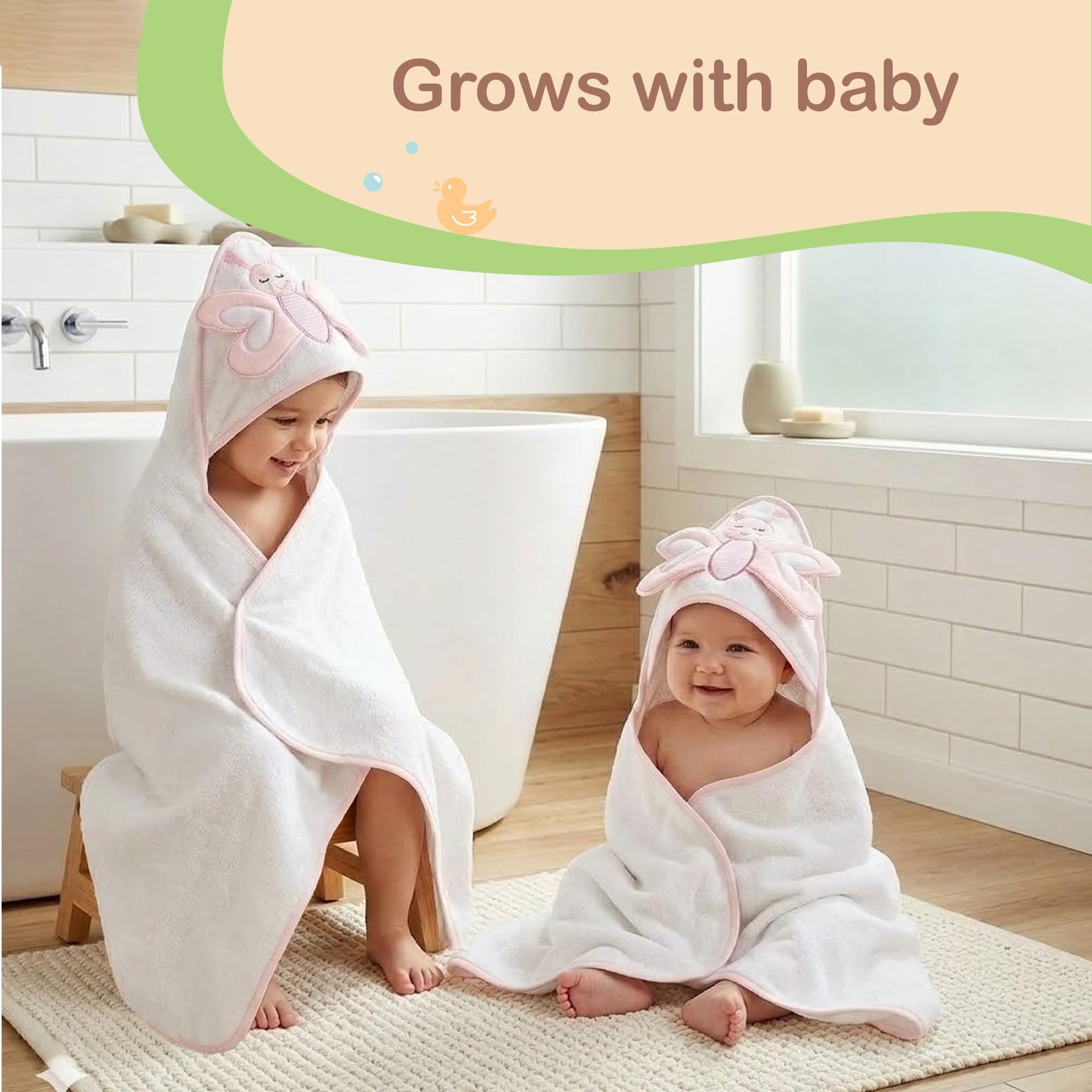 Mother's Choice Baby Towels 100% Organic Cotton Hooded Design, Large Size Baby Bath Towels, Ultra-Soft & Absorbent for Newborns, Infants, Toddlers, Boys & Girls with Animal Hood (Butterfly)