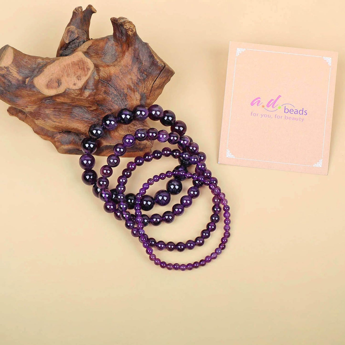 AD Beads Handmade Gemstone Stretch Elastic Bracelet Crystal Healing Reiki Nature's Beauty and Spiritual Essence Unisex (6mm, Amethyst (Love Guardian))