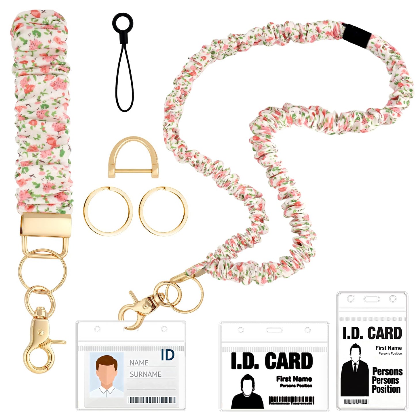 Lestp 2Set Scrunchie Lanyard Breakaway Wristlet Keychain for Teacher Gifts Special Stretchy Teacher Lanyard for ID Badges Scrunchy Lanyards with ID Holder Cute Essentials for Teachers Office Nurse C