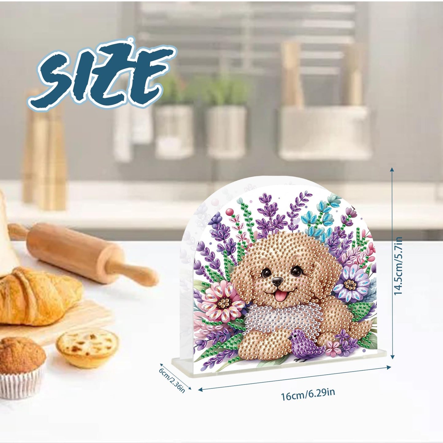 TDFERAN Diamond Art Napkin Holder, DIY Puppy Acrylic Tissue Storage Box for Table, Diamant Painting Kits Cocktail Napkin Holder, Diamond Painting for Paper Holders, Kitchen Decor