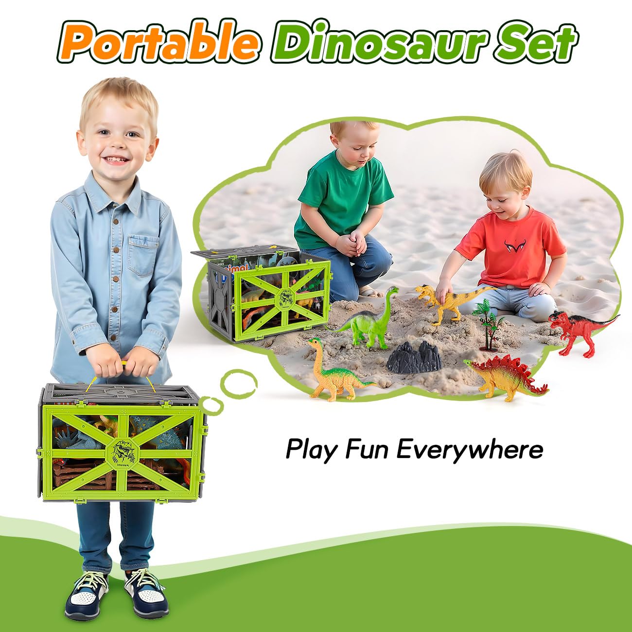 Kiddiworld Dinosaur Toys for Kids 3-5, 31PCS Realistic Plastic Dinosaur Figures with Stone&Tree&Fence in Storage Cage for Toddlers Ages 5-7, Dino Toys Gifts for 3 4 5 Year Old Boys Girls
