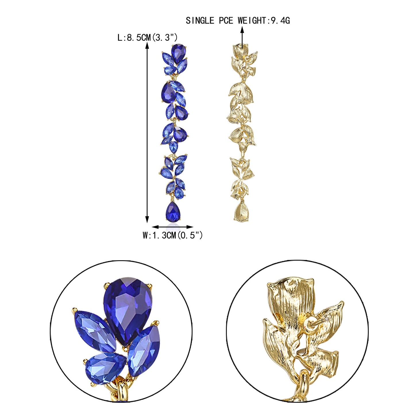 EVER FAITH Banquet Rhinestone Crystal Chandelier Dangle Earring for Women Brides, Art Deco Marquise Teardrop Bridal Long Drop Earrings for Prom Royal Blue Gold-Plated-Base