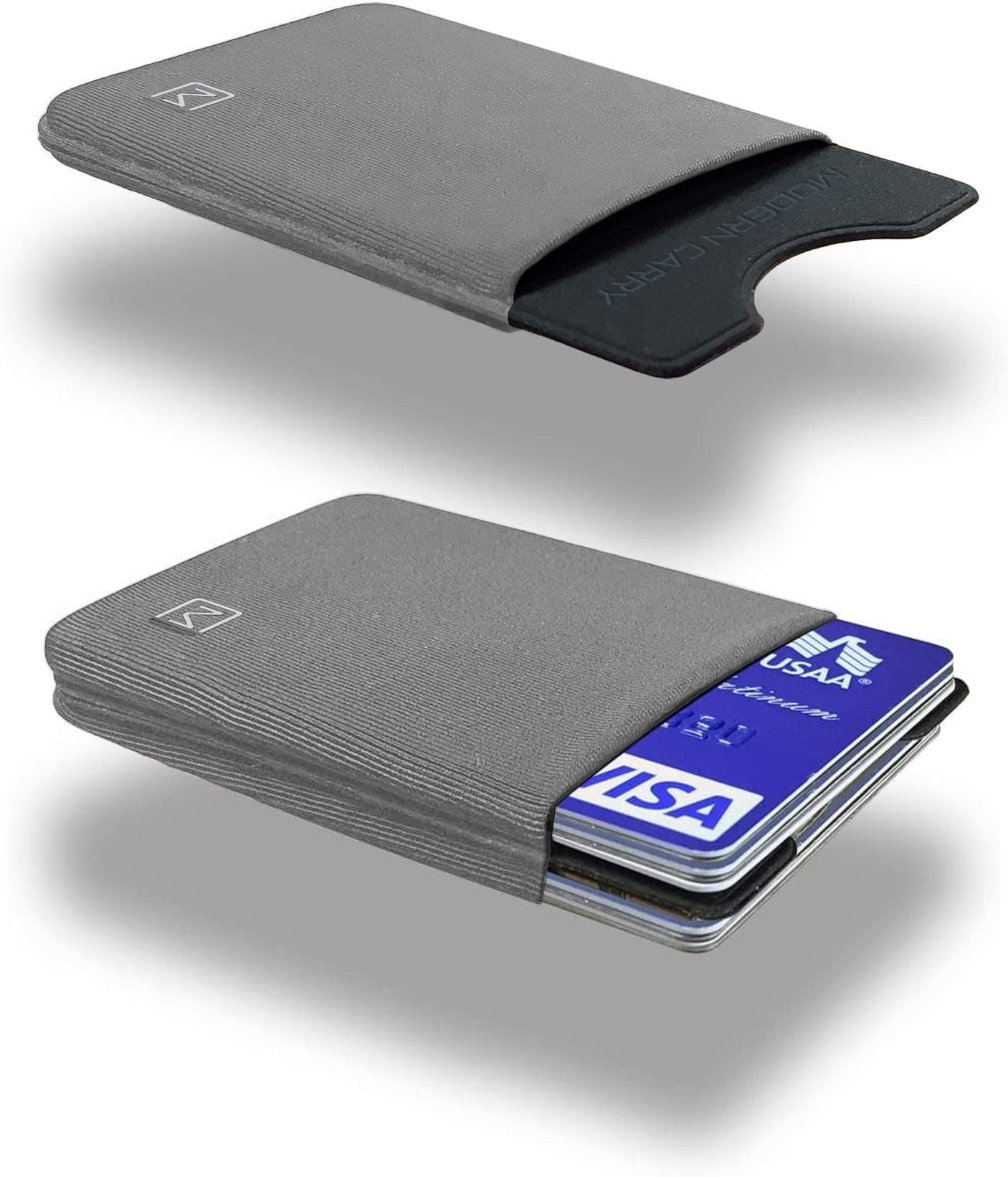 Modern Carry Elastic Minimal Card Holder, Minimalist Wallet for Men & Women, Credit Card & Business Card Holder, Slim Credit Card Wallet - Ultra Thin w/ 2 Card Slots (Gray)