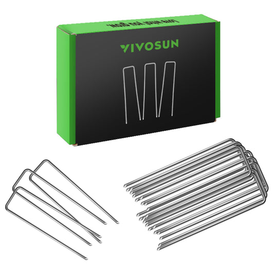 VIVOSUN 6 Inch 50-Pack Garden Stakes, Galvanized Steel Landscape Stapes 11 Gauge U-Shaped Pins for Weed Barrier Fabric, Ground Cover, Soaker Hose, Irrigation Tubing, Holding Fence