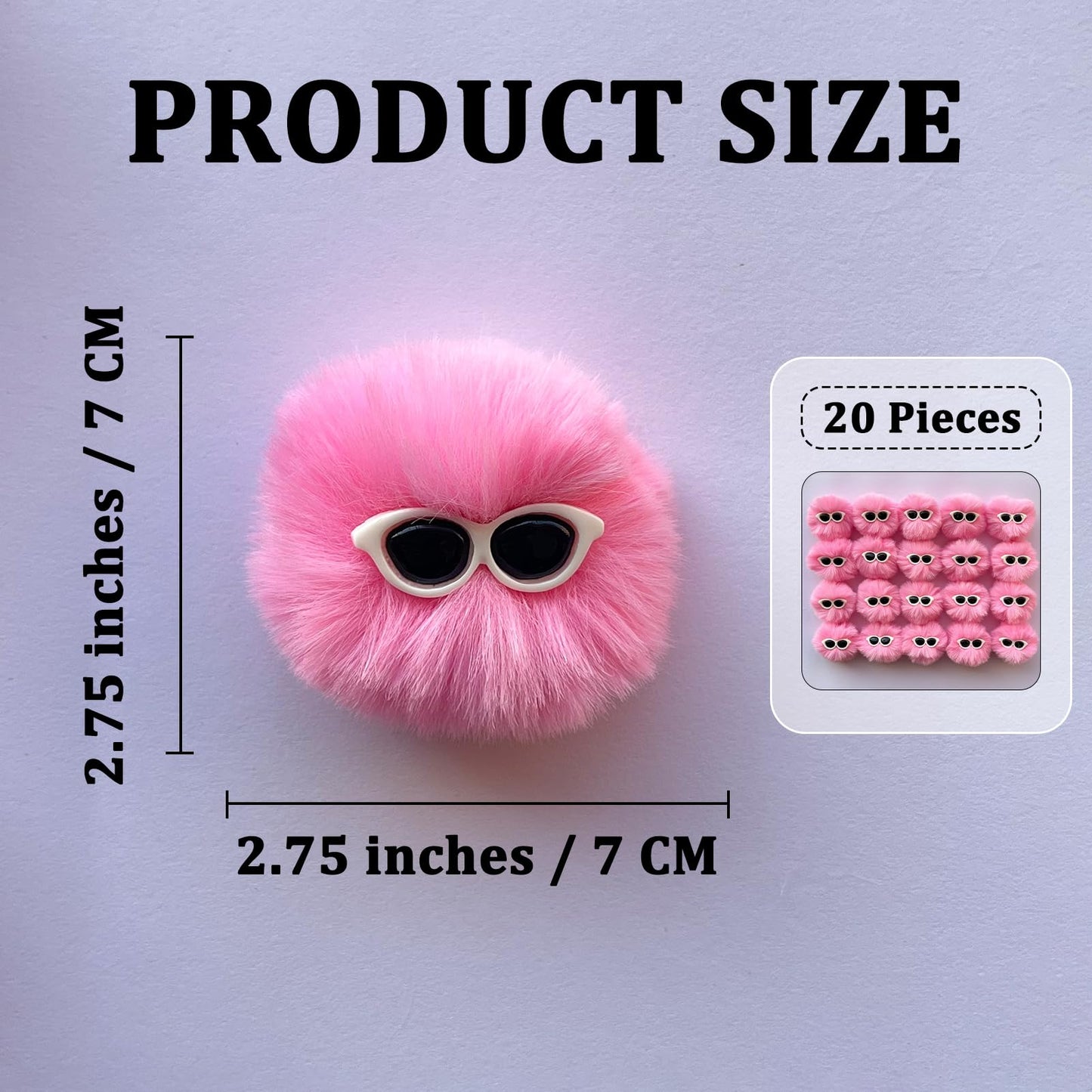 Miupoo Pom Poms with Eyeglasses for Crafts,Halloween Costume Pompoms Decorations with Googly Sunglasses, Fluffy Pom Pom Balls for Halloween Accessories with Elastic Loop,20 Pieces,2 Inches, Pink.