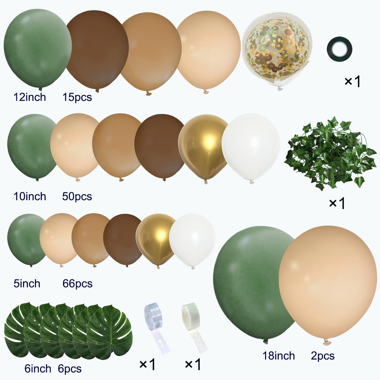 iLaFm 142PCS Sage Green Brown Balloon Garland Kit Jungle Safari Wild Woodland Balloon Arch Olive Green Gold Coffee Cocoa Balloons for Wedding Birthday Shower Party Decorations