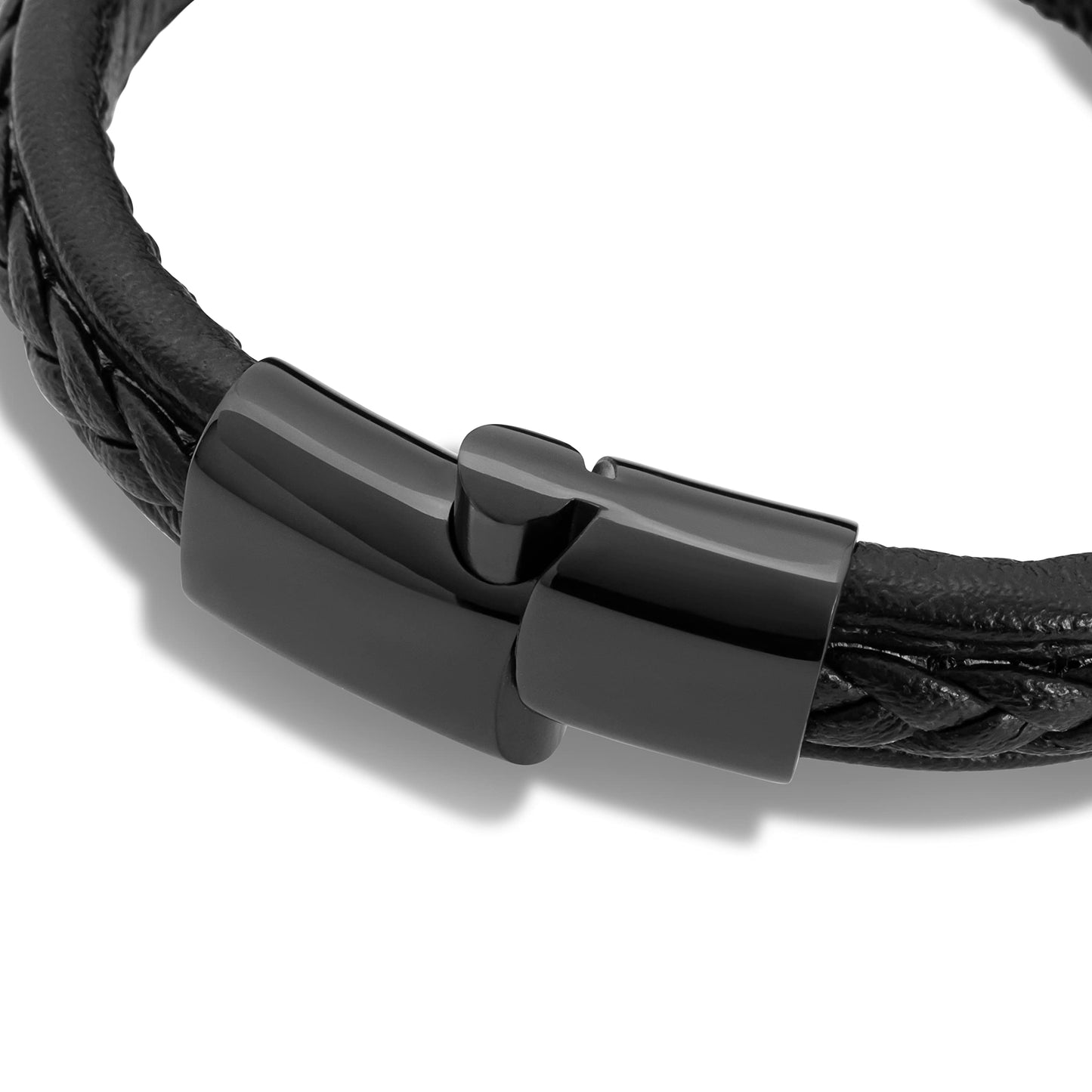 SERASAR Black Bracelet Leather Men 17cm Gift Box Genuine Cowhide Braided Adjust Able Magnetic Clasp Multi Layer Wrap Rope Man Mans Male Mens Bracelets Band Jewelry Magnet Accessories