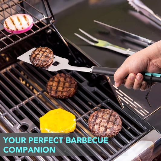 XSSIVE 5-Piece Grill Tools Set, Heavy Duty BBQ Utensils with Extra Tough Wire Brush, Spatula, Tongs, Fork & Basting Brush – Outdoor Grilling Accessories & Gifts for Men Dad (Camping, Backyard)