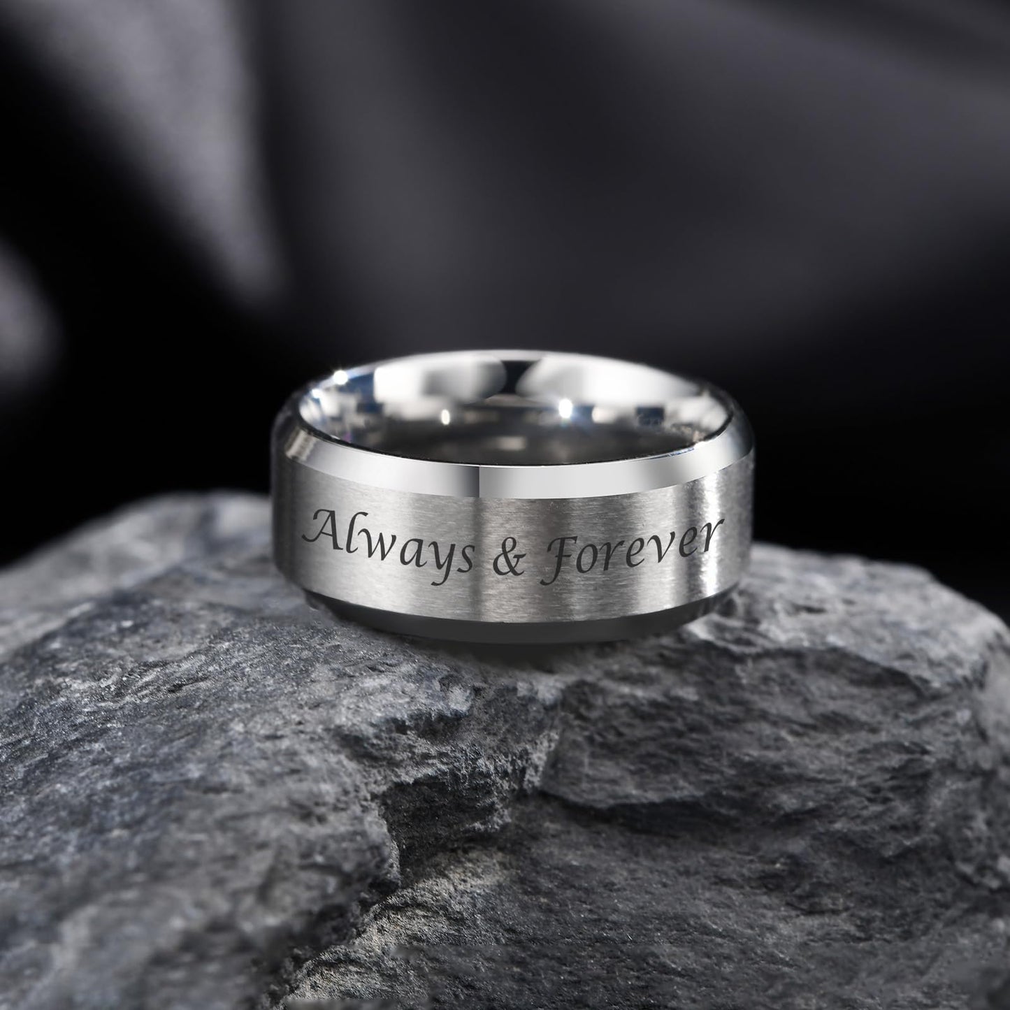 VNOX Customize Personalized Name Date LOVE 8MM Stainless Steel Simple Matte Brushed Finish Wedding Band Engagement Rings for Men Women,Size 12,Silver