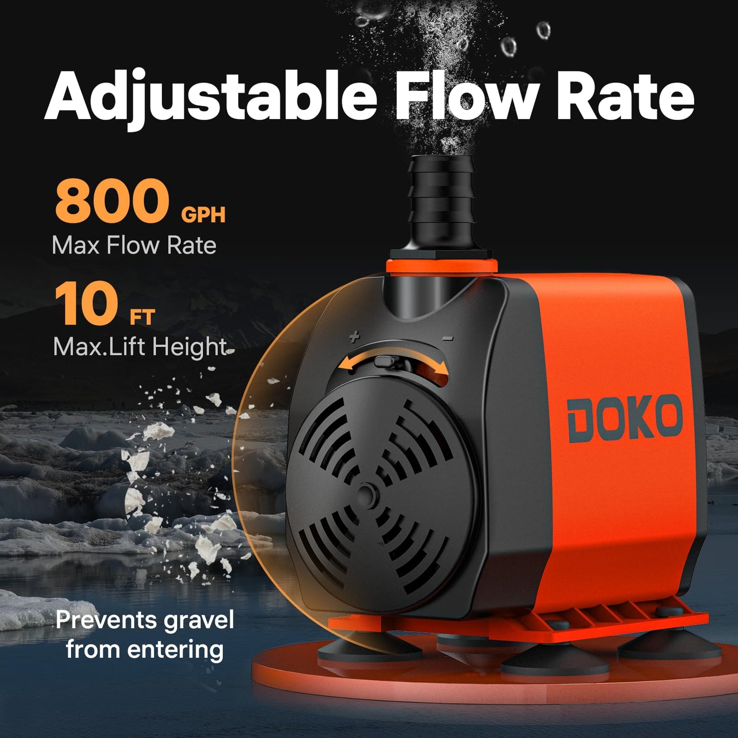 DOKO 800GPH Submersible Water Pump, Fountain Water Pump with 6FT Power Cord and 3 Nozzles, 60W, Ultra Quiet Pond Pumps for Pond Aquarium Fountain Waterfall Fish Tank Hydroponic Statuary