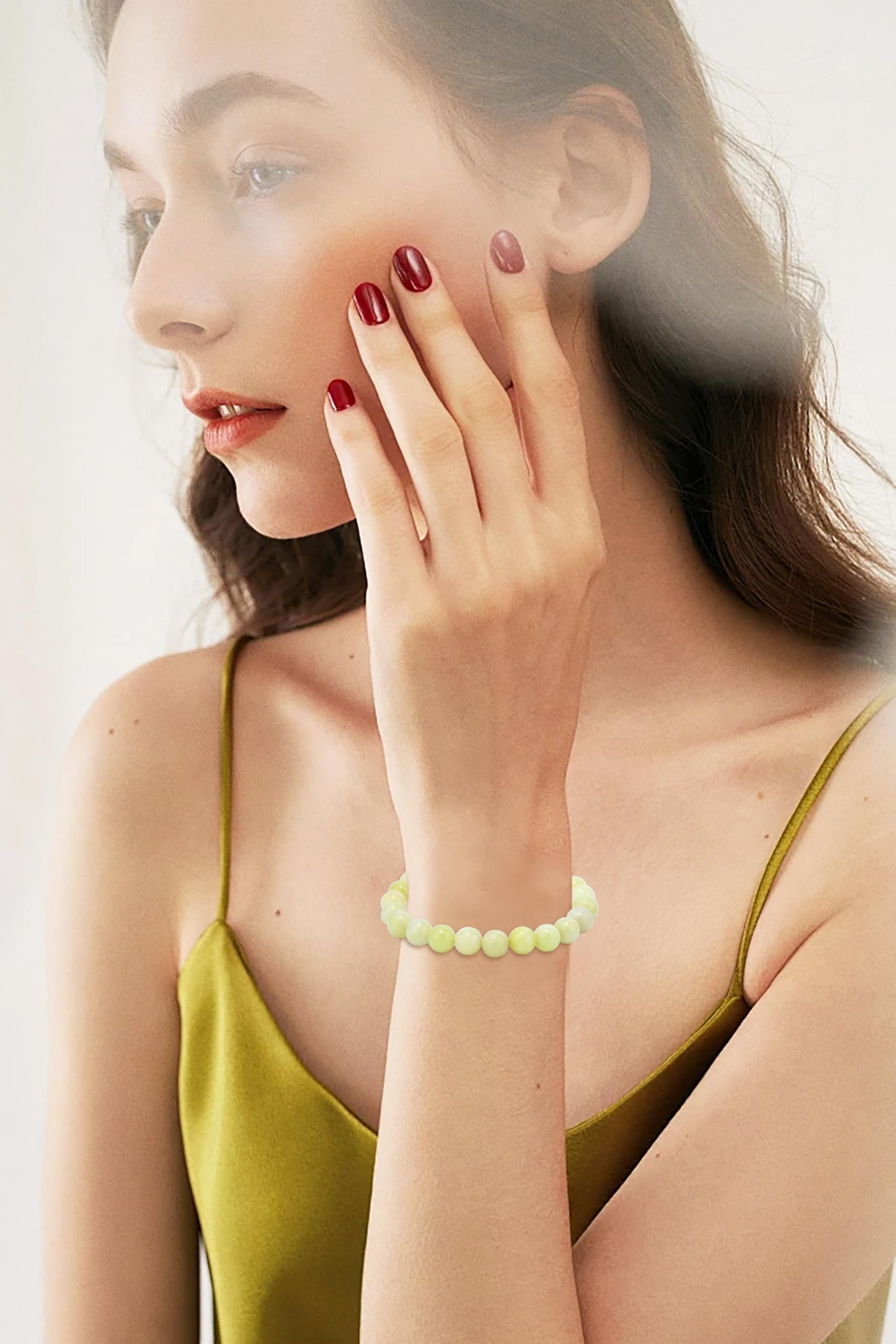 AD Beads 8mm Handmade Lemon Jade Elastic Bracelet – Natural Gemstone for optimism – Meditation, Yoga, Healing and Energy Gift for Men Women