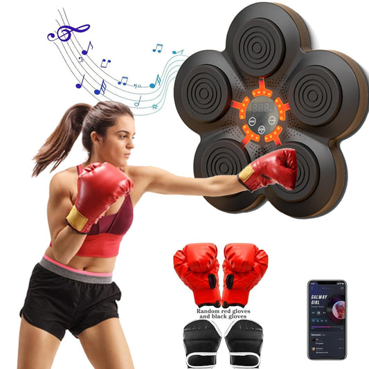 Music Boxing Machine with Boxing Gloves, Smart Boxing Training Machine for Adults, Wall Target Punching Workout for Kids, Reflex Training Suitable for Home Office Gym, Fun Fitness Equipment, Black