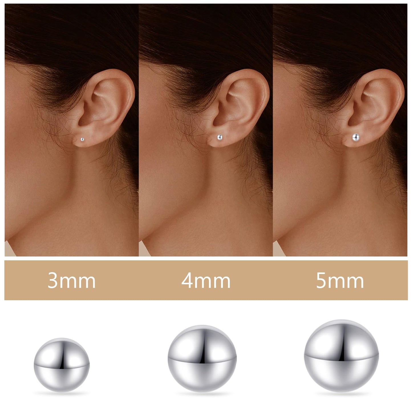 Limerencia G23 Pure Titanium Earrings F136 Implant Grade Titanium Studs 20G Hypoallergenic Round Cubic Zirconia/Princess-Cut/Square/Ball Earrings for Women Men Sensitive Ears(3mm Round Ball)