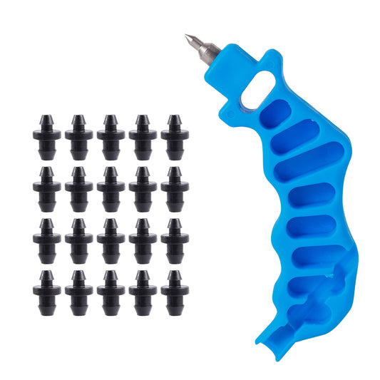 FOGWOWO 2-in-One Drip Irrigation Tubing Hole Punch with 20 pcs Plugs,Drip Irrigation Tool Used for 1/4 inch Fitting and Emitter Insertion,1 Pcs-Blue