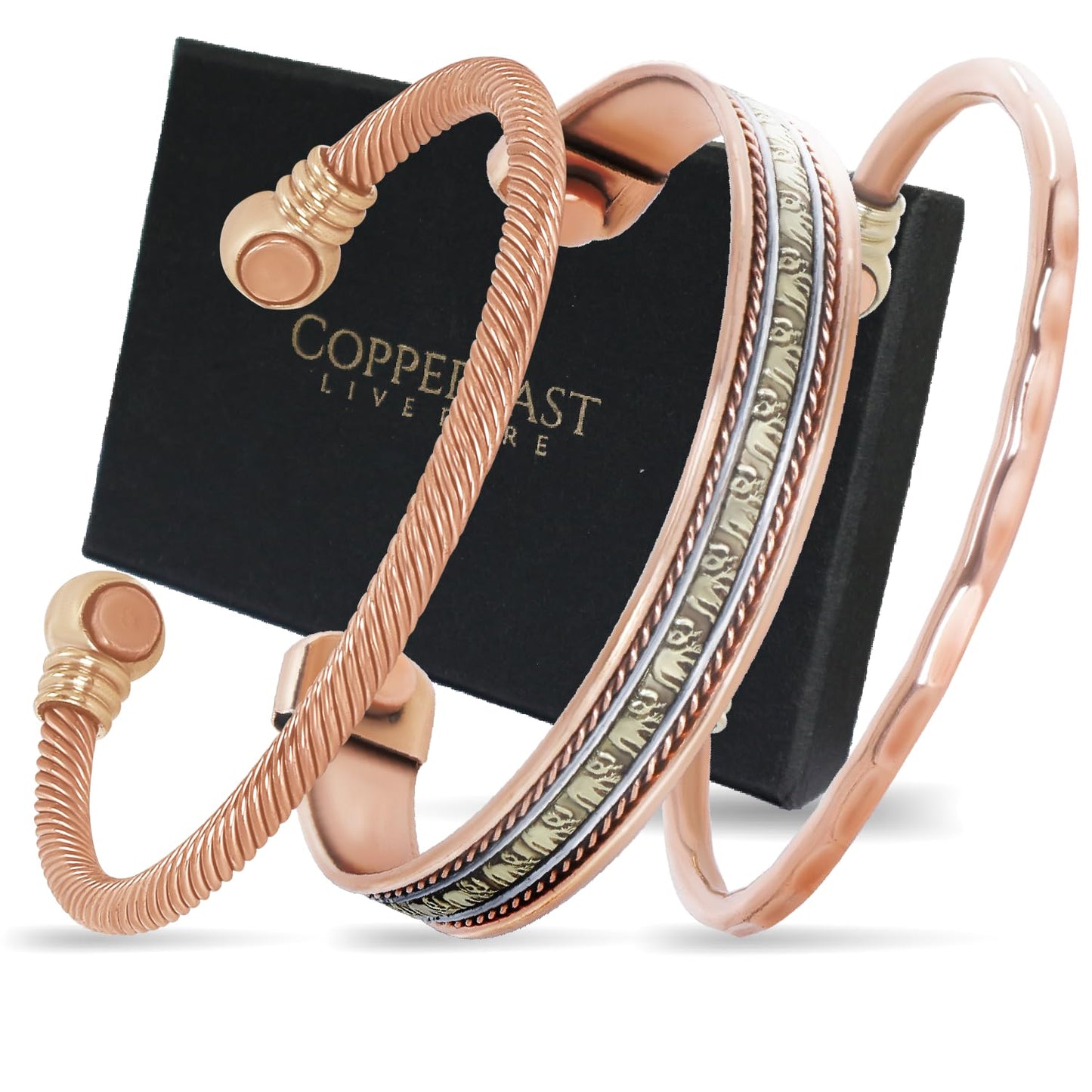 Coppervast Copper Bracelets- for Men and Women| Set of 3 with Gift Box | Gift for Men & Women | gifts for mom -Handmade 100% Copper (Elephant)