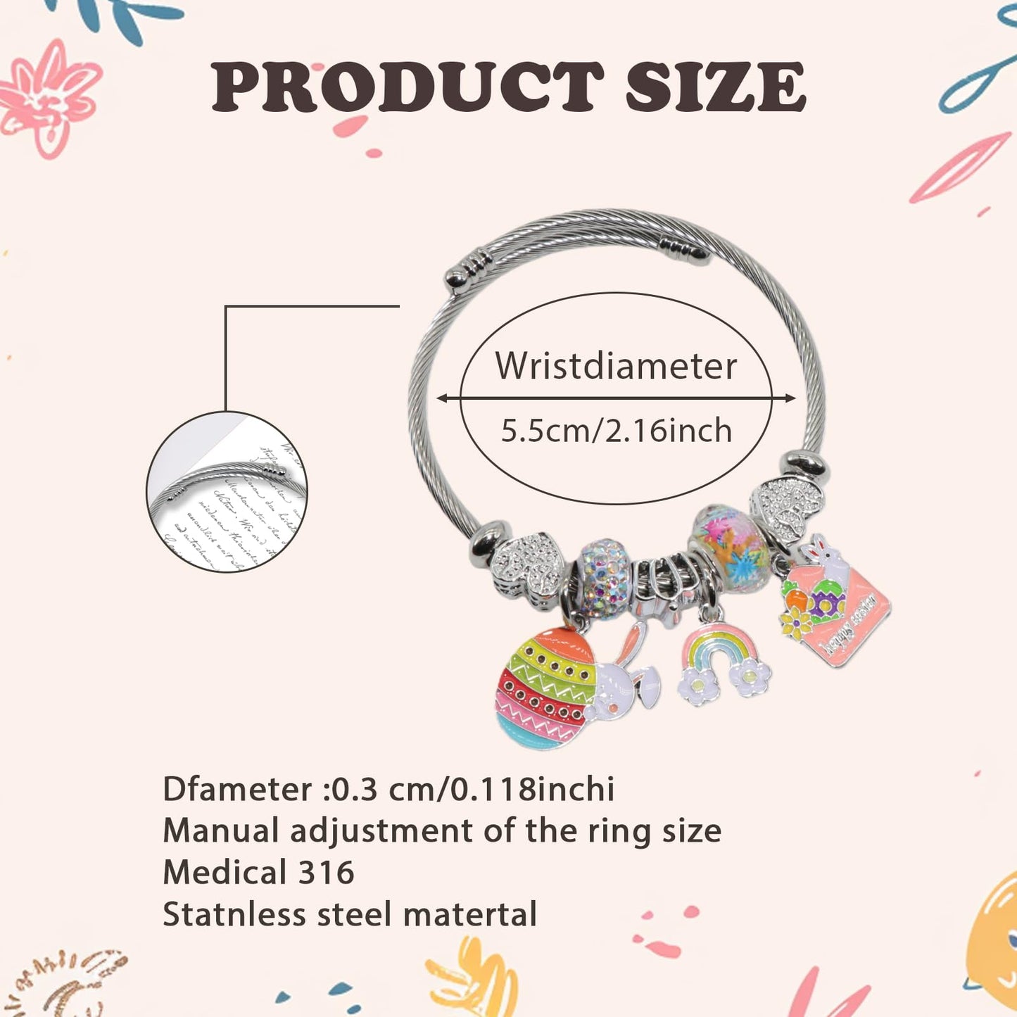 IUULOB Easter Silver Women Bracelets - Adjustable Charm Bracelets for Women Birthday Gifts Favors Titanium Steel Bracelet Bundle Jewelry Kit, Party Favors and Classroom Prize Supplies