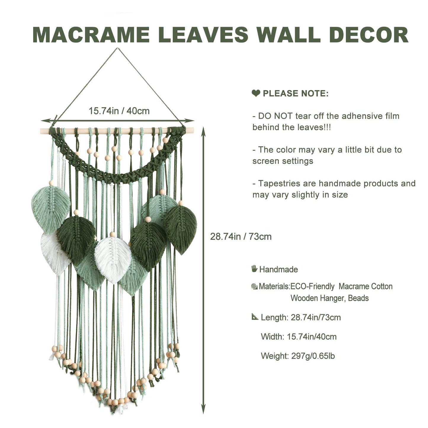 Artilady Macrame Wall Hanging -Handmade Sage Green Leaf Wall Tapestry,Boho Decorations for Bedroom Living Room Bathroom,Earthy Room Decor,Wedding Birthday for Women Girls