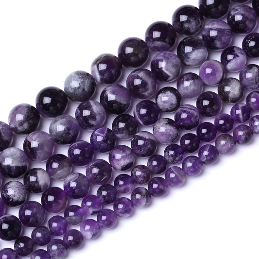 35PCS 10MM Beads Natural Purple Dream Lace Amethysts Stone Round Loose Beads Gemstones for Jewelry Making DIY 15Inches