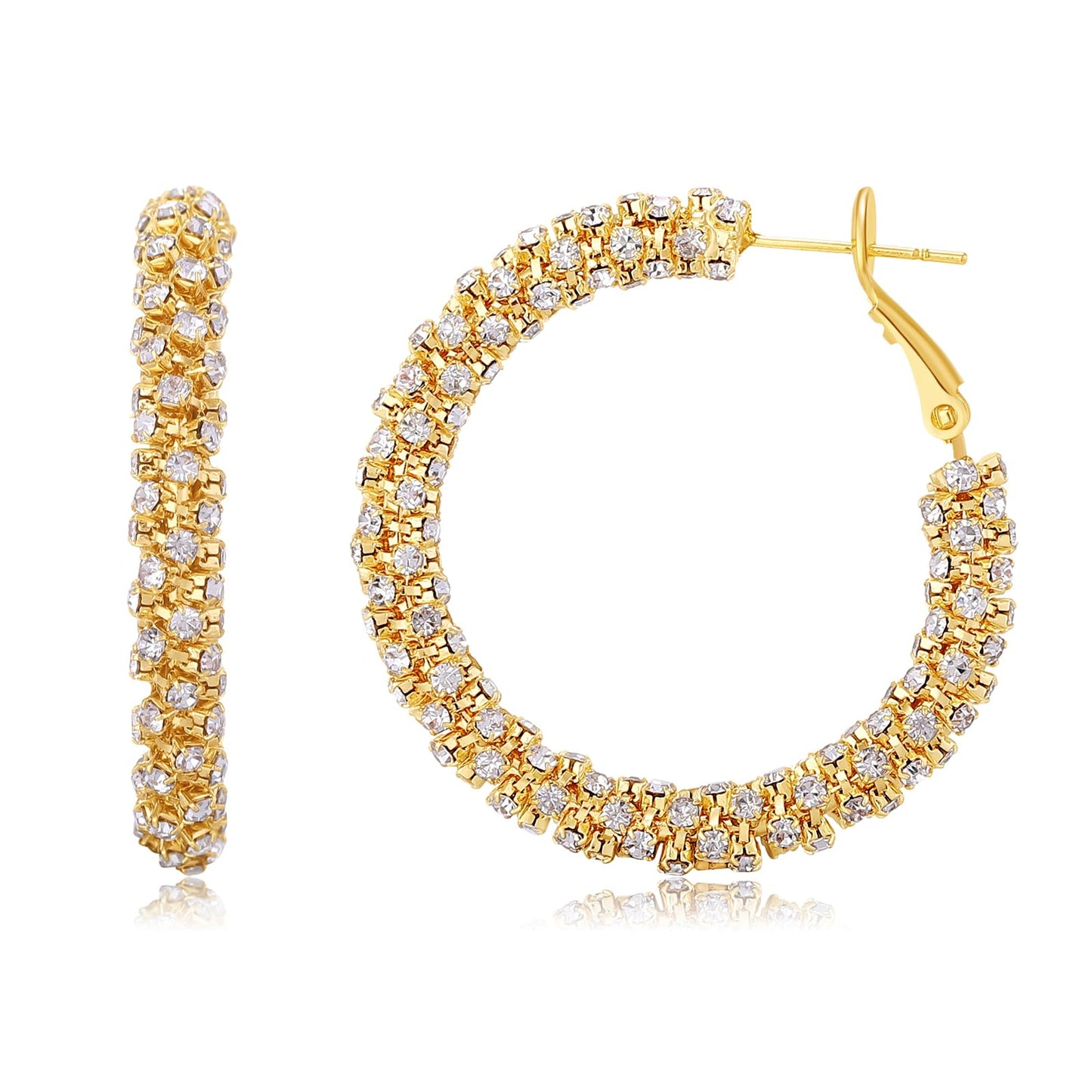 SayovatBek 14K Gold Plated 25–35mm Lightweight Hoop Earrings for Women, Cubic Zirconia, 925 Sterling Silver Post, Hypoallergenic Jewelry
